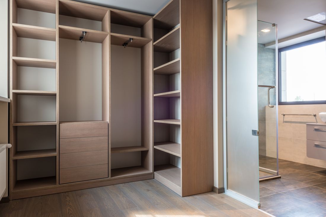 Built-in shelving and cupboards